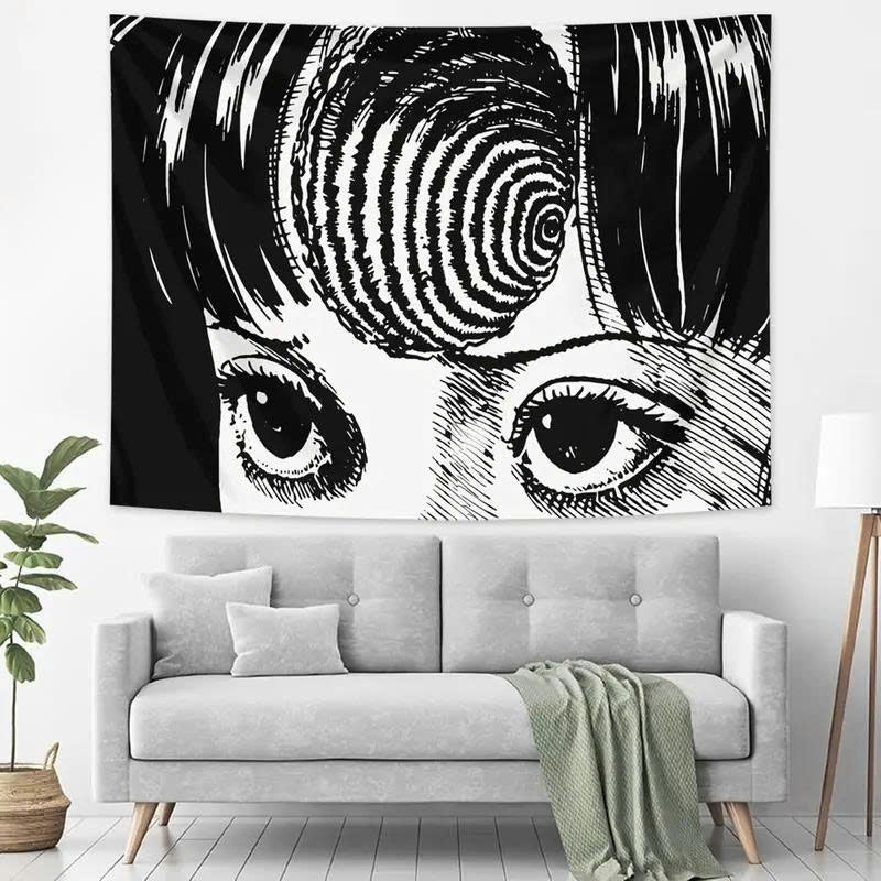 Japanese Horror Manga Tapestry - Spiral Anime Girl Wall Hanging Decor