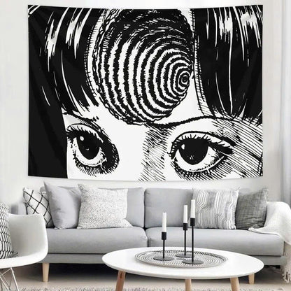 Japanese Horror Manga Tapestry - Spiral Anime Girl Wall Hanging Decor