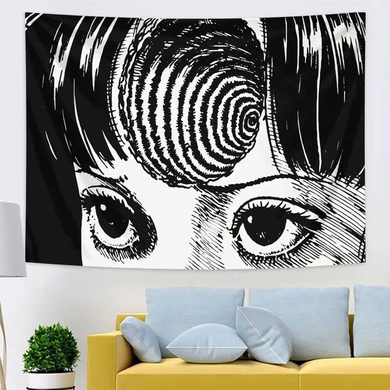 Japanese Horror Manga Tapestry - Spiral Anime Girl Wall Hanging Decor