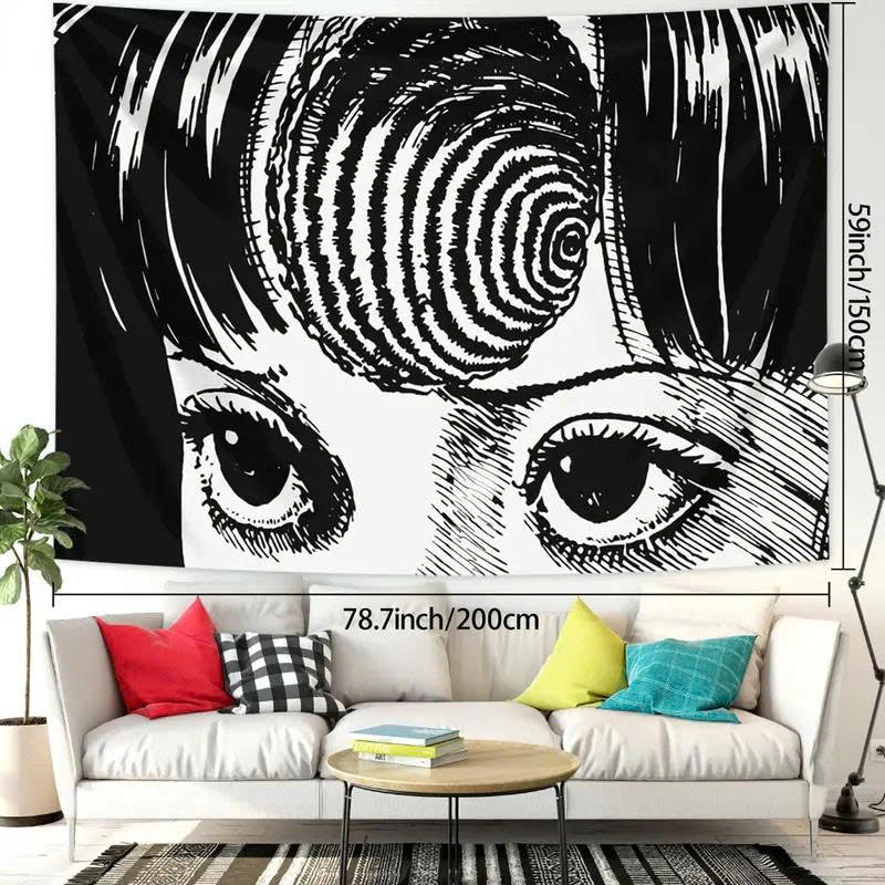 Japanese Horror Manga Tapestry - Spiral Anime Girl Wall Hanging Decor
