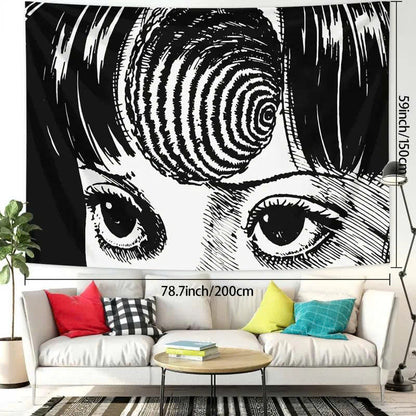 Japanese Horror Manga Tapestry - Spiral Anime Girl Wall Hanging Decor