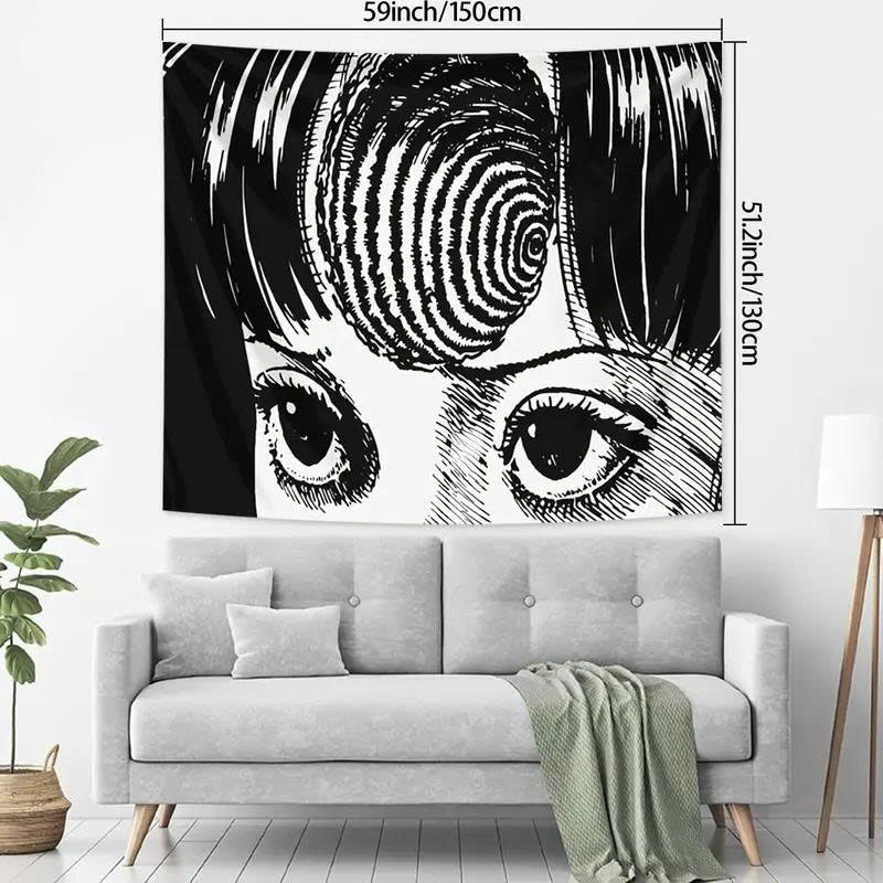 Japanese Horror Manga Tapestry - Spiral Anime Girl Wall Hanging Decor
