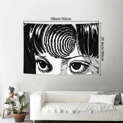 Japanese Horror Manga Tapestry - Spiral Anime Girl Wall Hanging Decor