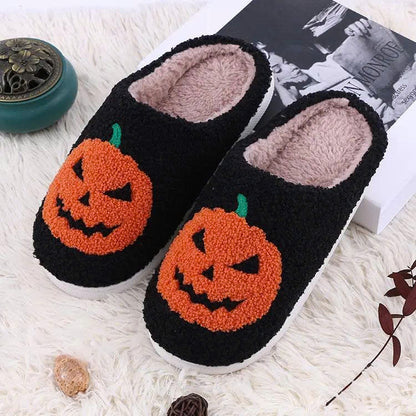 Halloween Pumpkin Plush Slippers - Cozy Fuzzy House Shoes with Anti-Slip Sole