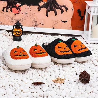 Halloween Pumpkin Plush Slippers - Cozy Fuzzy House Shoes with Anti-Slip Sole