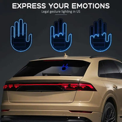 LED Car Hand Gesture Light with Remote - 3 Modes Fun Rear Window Sign
