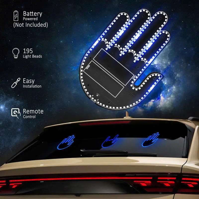 LED Car Hand Gesture Light with Remote - 3 Modes Fun Rear Window Sign
