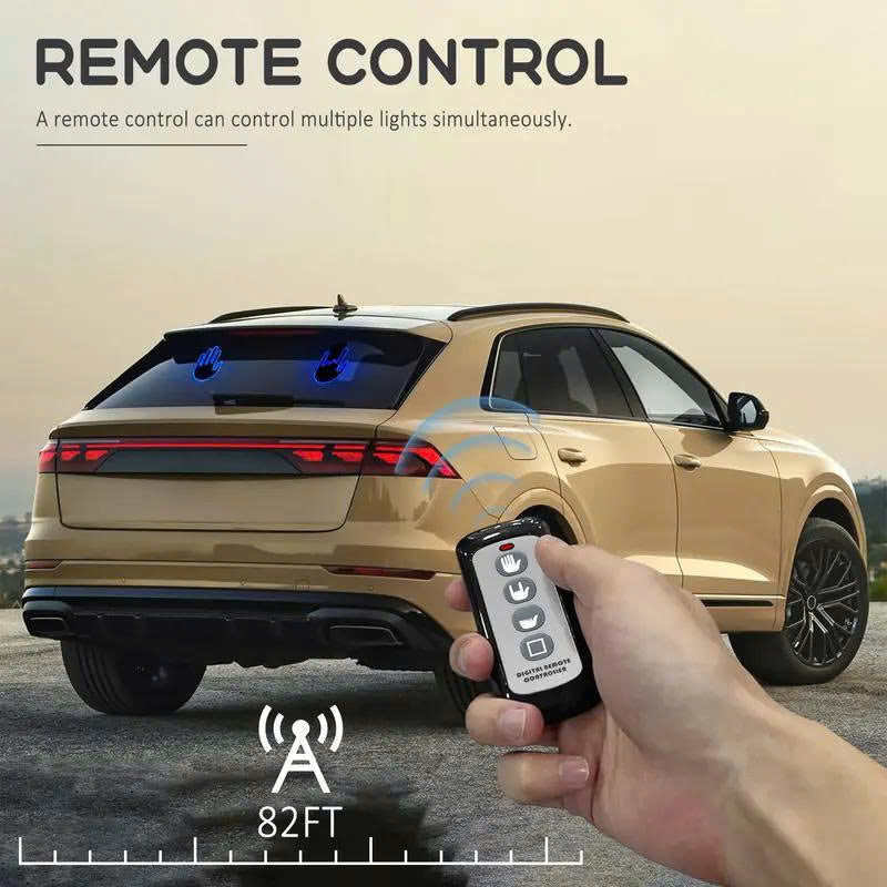 LED Car Hand Gesture Light with Remote - 3 Modes Fun Rear Window Sign