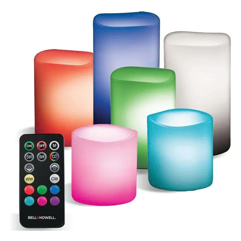 6-Pack Color Changing Flameless LED Pillar Candles with Remote & Timer