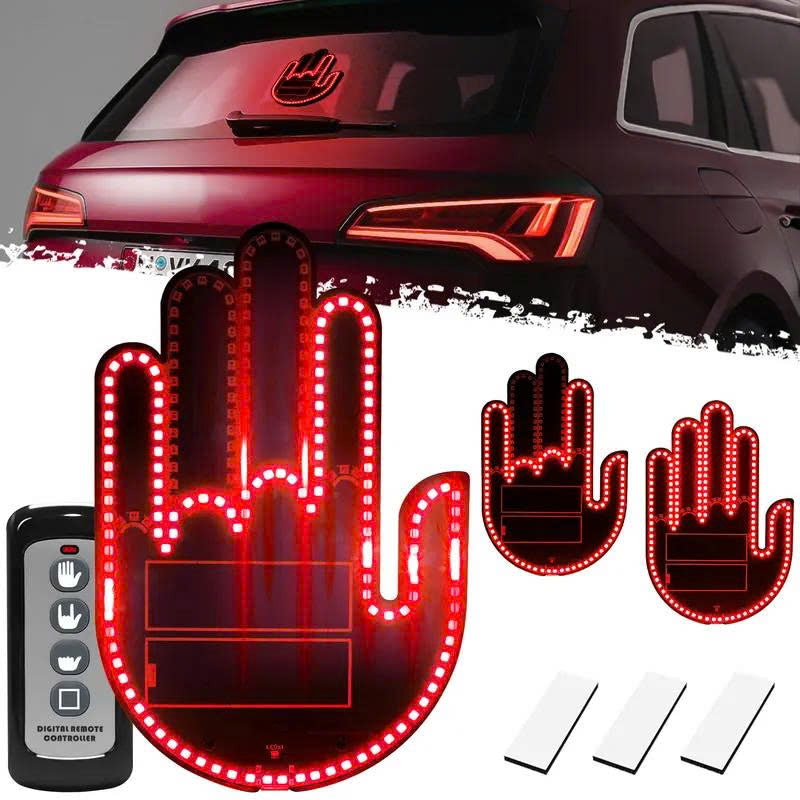 LED Car Hand Gesture Light with Remote - 3 Modes Fun Rear Window Sign
