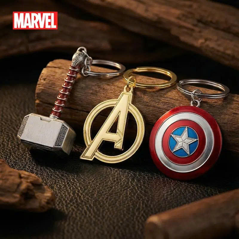 Marvel Avengers 3D Metal Keychain - Thor Hammer & Captain America Shield Keyring