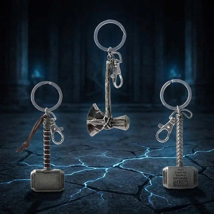Marvel Avengers 3D Metal Keychain - Thor Hammer & Captain America Shield Keyring