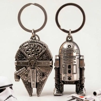 Star Wars 3D Metal Keychain - Mandalorian Falcon R2-D2 Keyring (1PC)