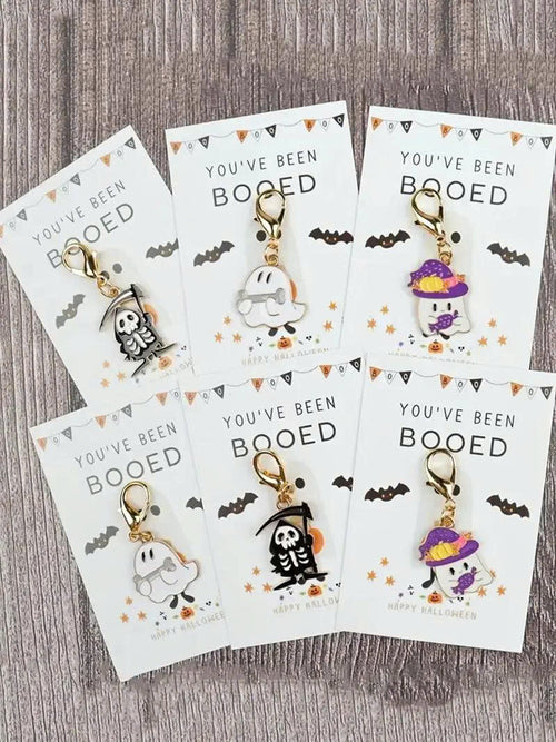 6Pcs Cute Halloween Ghost Keychain Set with You've Been Booed Cards