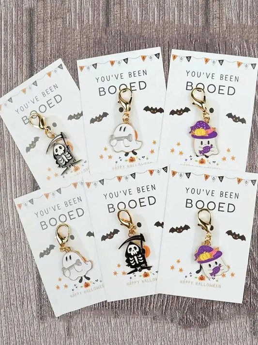 6Pcs Cute Halloween Ghost Keychain Set with You've Been Booed Cards