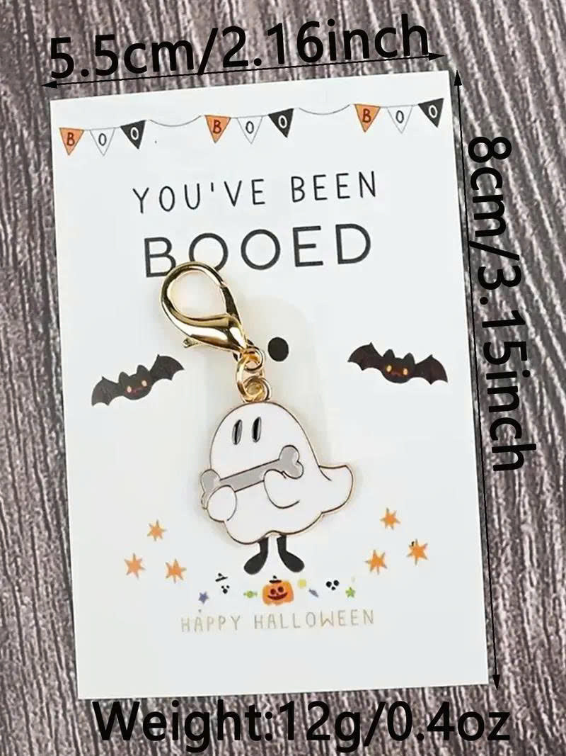 6Pcs Cute Halloween Ghost Keychain Set with You've Been Booed Cards