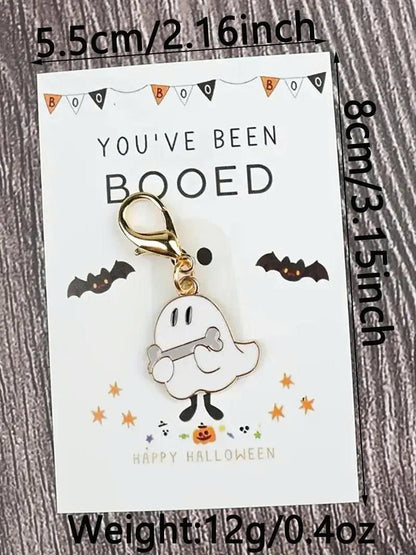6Pcs Cute Halloween Ghost Keychain Set with You've Been Booed Cards