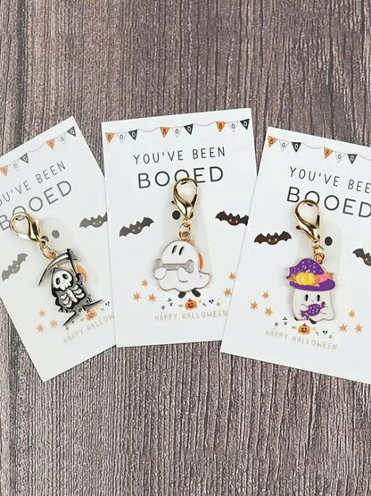 6Pcs Cute Halloween Ghost Keychain Set with You've Been Booed Cards