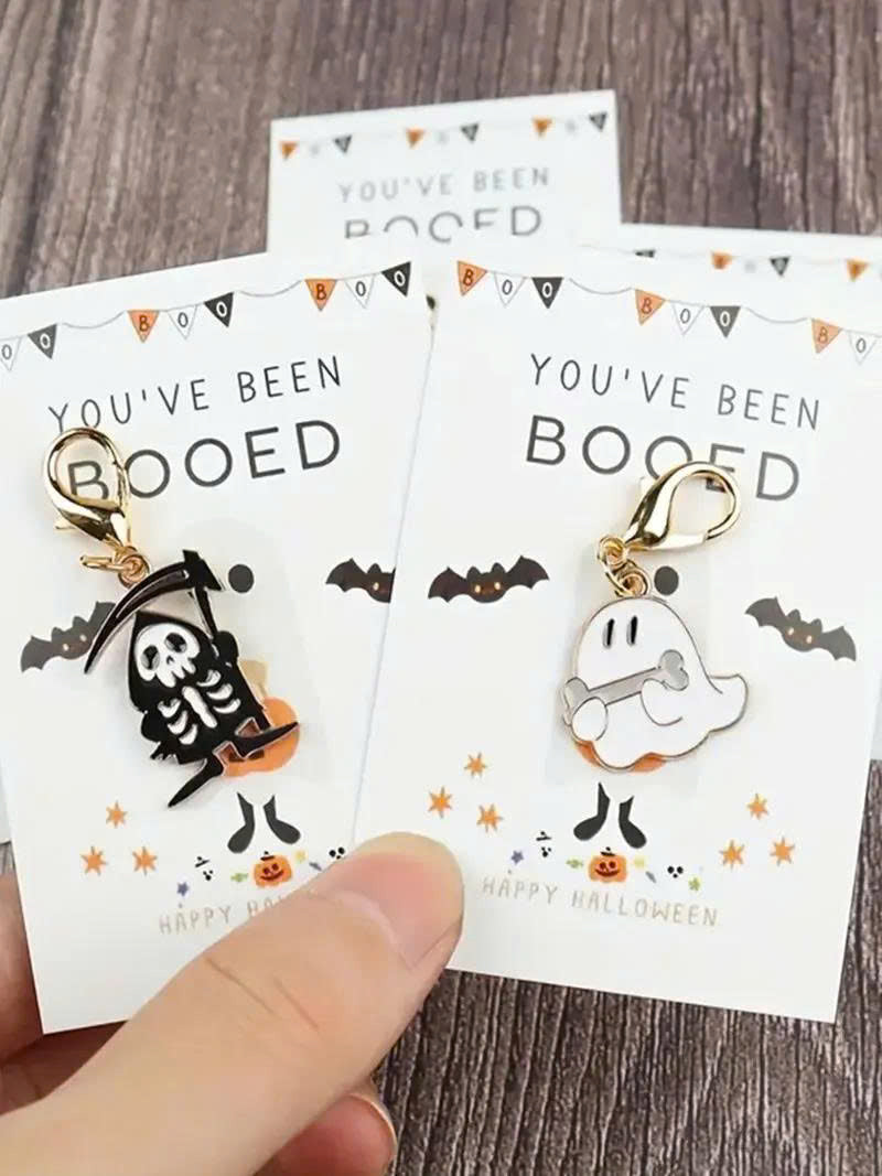 6Pcs Cute Halloween Ghost Keychain Set with You've Been Booed Cards