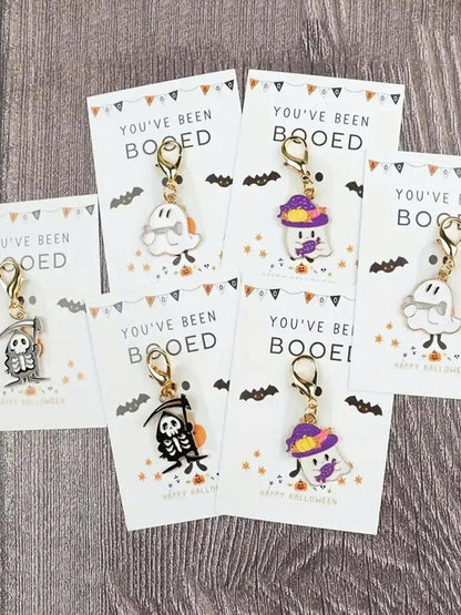 6Pcs Cute Halloween Ghost Keychain Set with You've Been Booed Cards