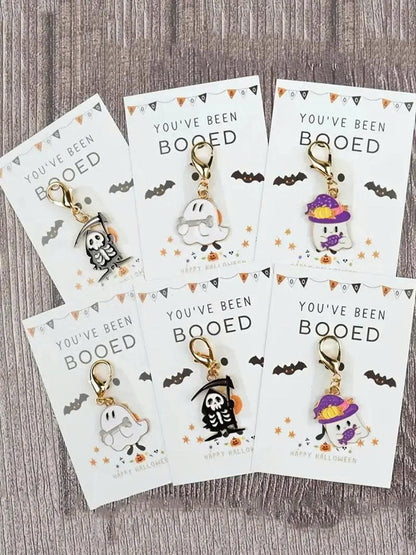 6Pcs Cute Halloween Ghost Keychain Set with You've Been Booed Cards