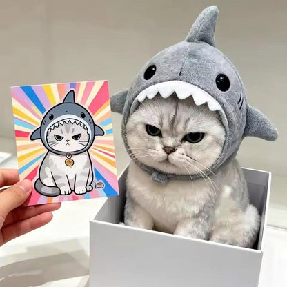 Cute Shark Cat Hat - Soft Plush Pet Headwear for Cats & Small Dogs