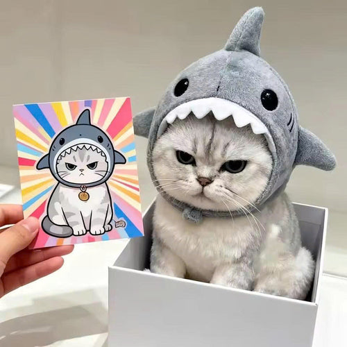 Cute Shark Cat Hat - Soft Plush Pet Headwear for Cats & Small Dogs