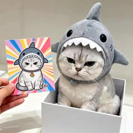Cute Shark Cat Hat - Soft Plush Pet Headwear for Cats & Small Dogs