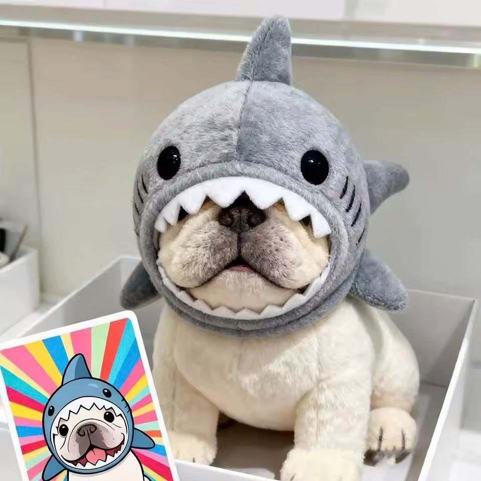 Cute Shark Cat Hat - Soft Plush Pet Headwear for Cats & Small Dogs