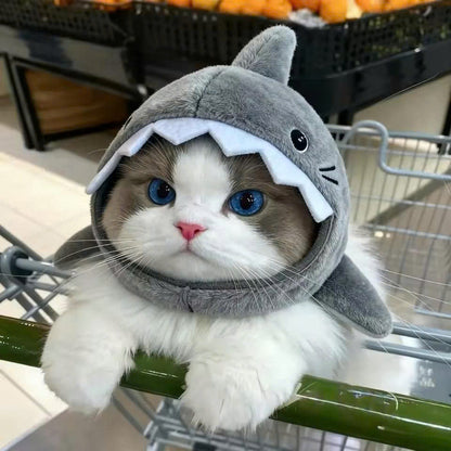 Cute Shark Cat Hat - Soft Plush Pet Headwear for Cats & Small Dogs