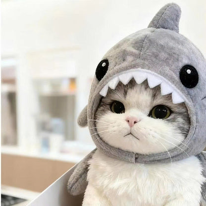 Cute Shark Cat Hat - Soft Plush Pet Headwear for Cats & Small Dogs