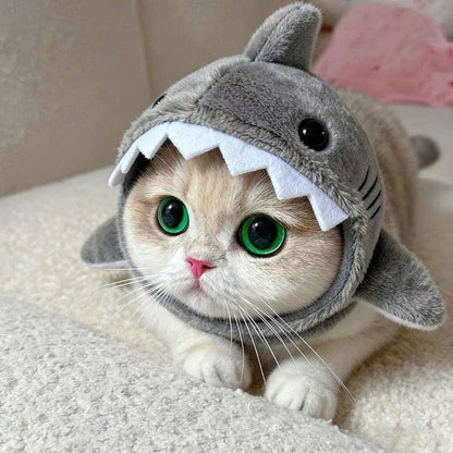 Cute Shark Cat Hat - Soft Plush Pet Headwear for Cats & Small Dogs