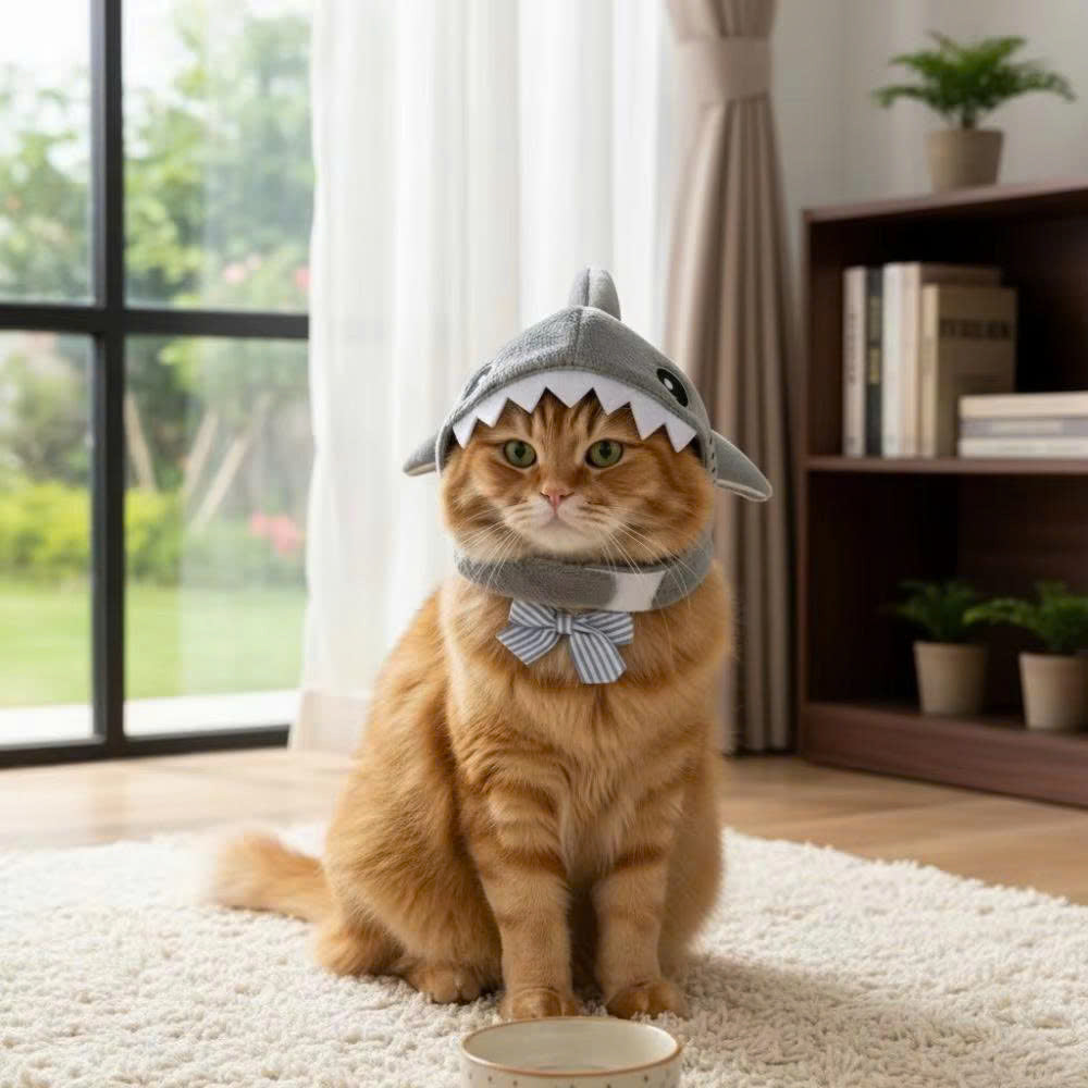 Cute Shark Cat Hat - Soft Plush Pet Headwear for Cats & Small Dogs