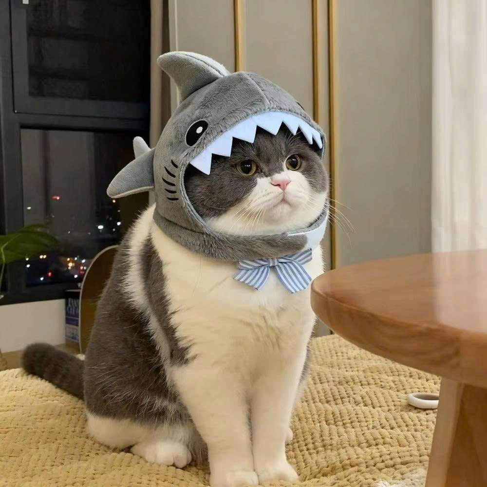 Cute Shark Cat Hat - Soft Plush Pet Headwear for Cats & Small Dogs