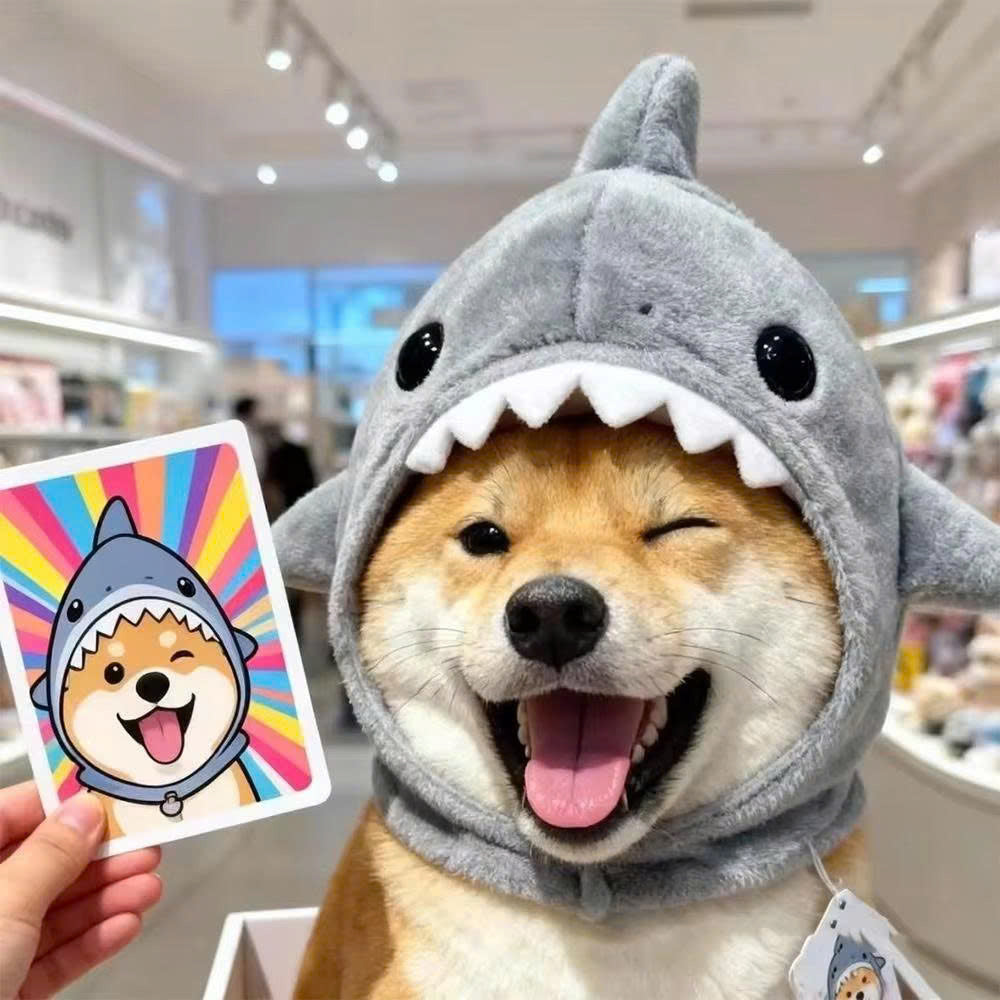 Cute Shark Cat Hat - Soft Plush Pet Headwear for Cats & Small Dogs