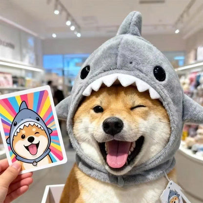 Cute Shark Cat Hat - Soft Plush Pet Headwear for Cats & Small Dogs