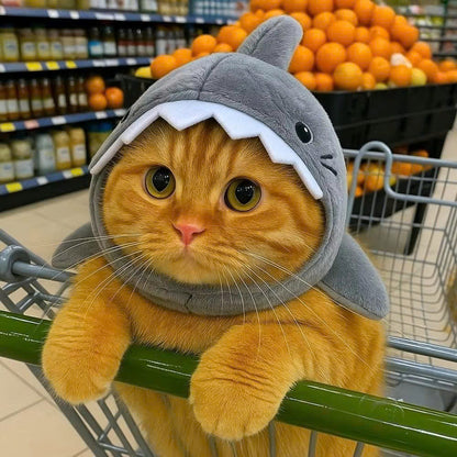Cute Shark Cat Hat - Soft Plush Pet Headwear for Cats & Small Dogs