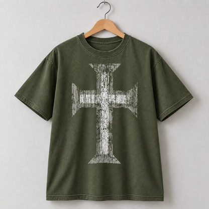 Distressed Cross Graphic Tee Christian Faith Vintage