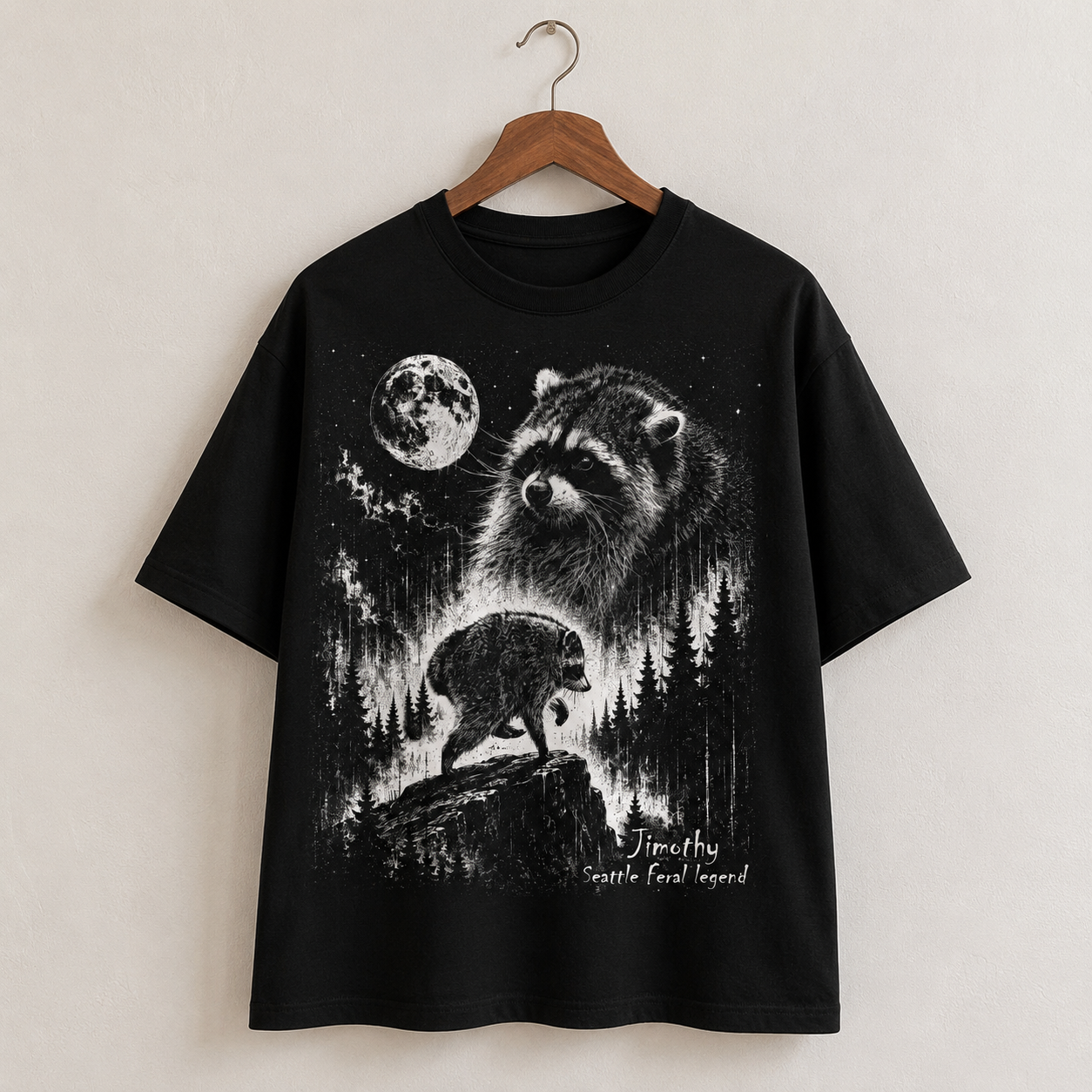 Timothy Seattle Feral Legend Raccoon Graphic T-Shirt