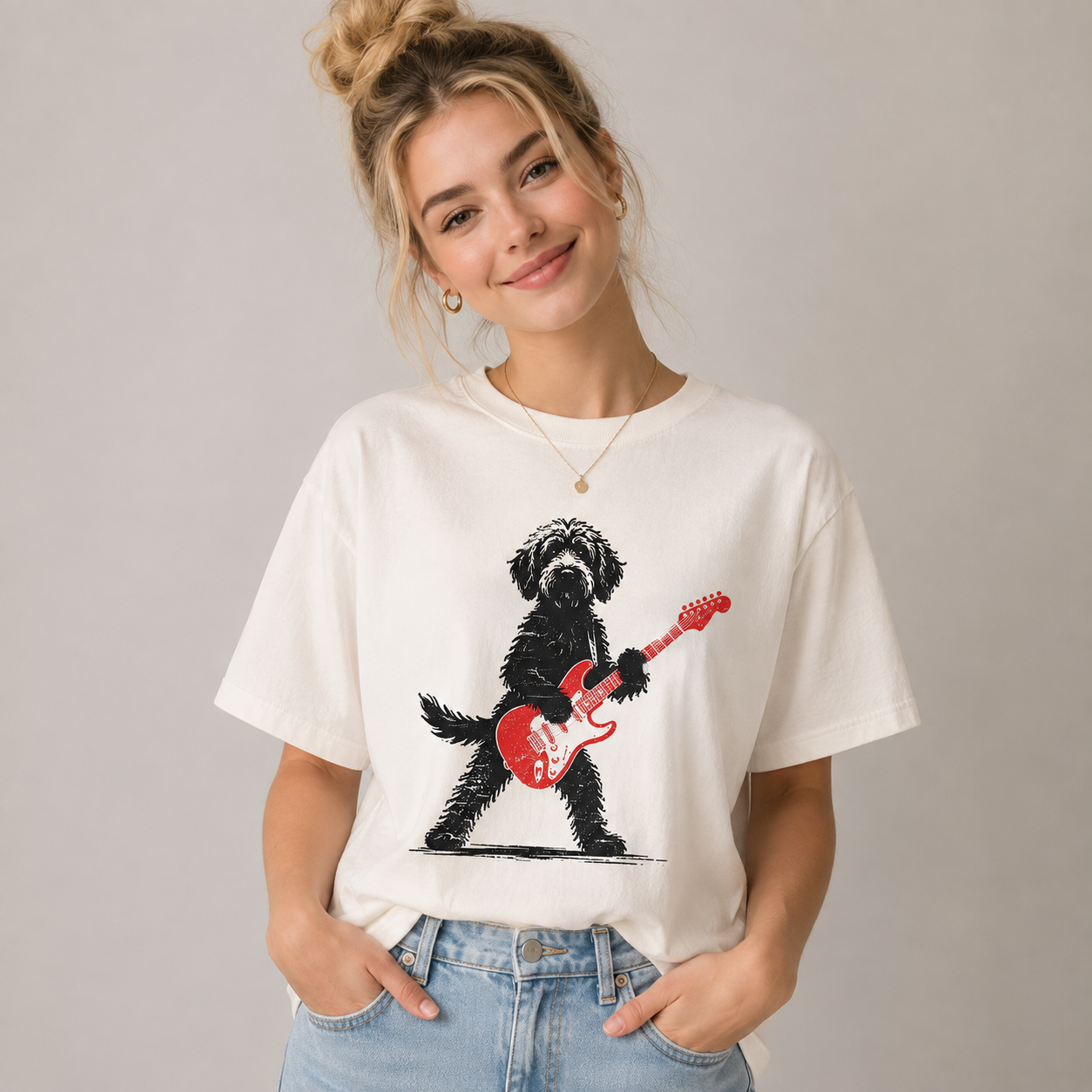 Doodle Dog Guitar T-Shirt Rock Music Graphic