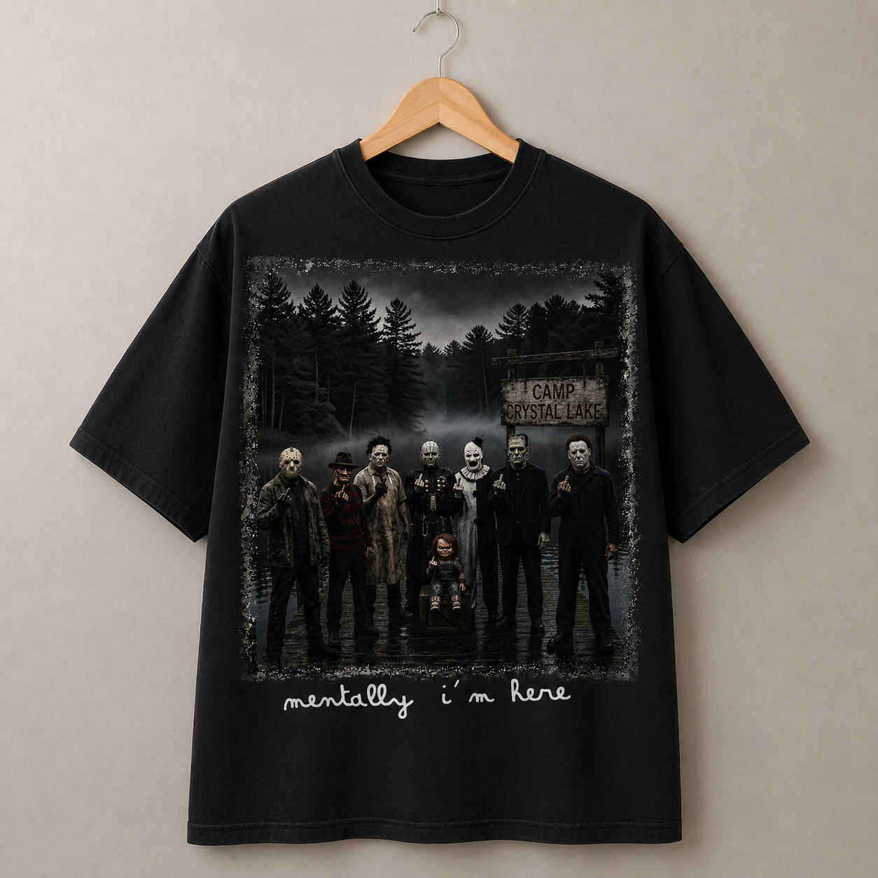 Camp Crystal Lake Horror Icons Graphic Tee Vintage Halloween Movie T-Shirt