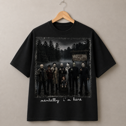 Camp Crystal Lake Horror Icons Graphic Tee Vintage Halloween Movie T-Shirt