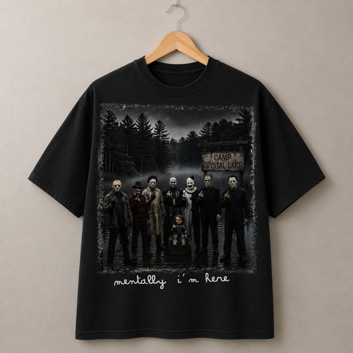 Camp Crystal Lake Horror Icons Graphic Tee Vintage Halloween Movie T-Shirt