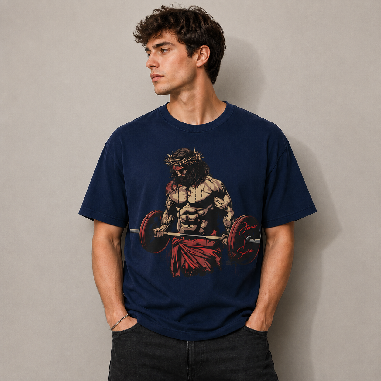 Jesus Deadlifter Gym T-Shirt Retro Christian Workout