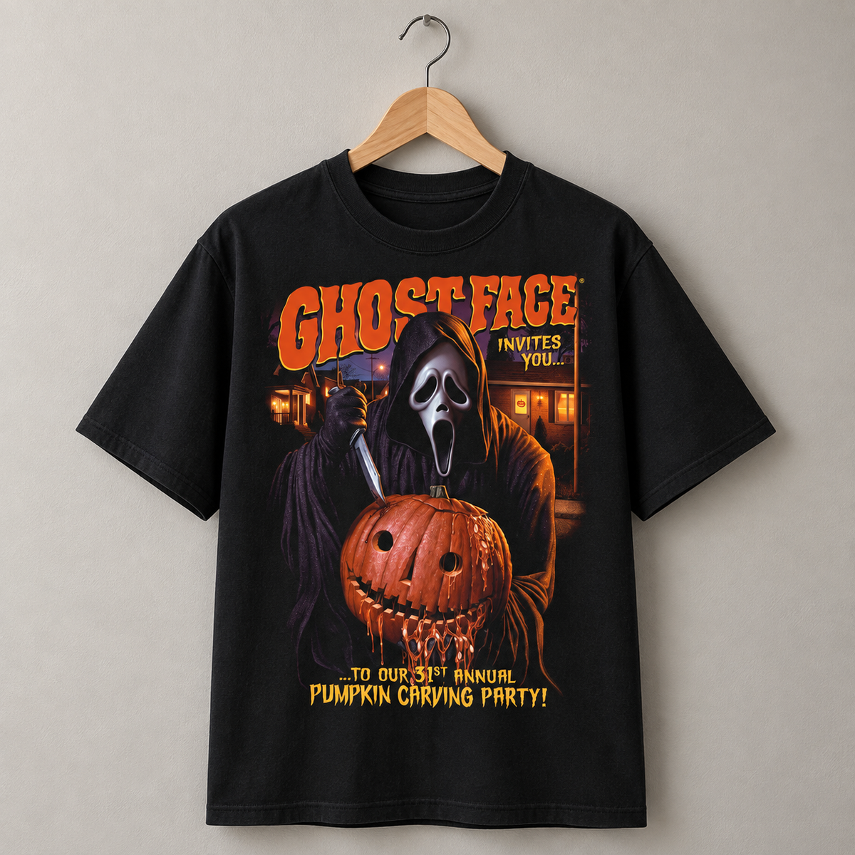 Scream Movie Ghostface T-Shirt, Halloween Pumpkin Carving Graphic Tee, Horror Film Vintage Shirt