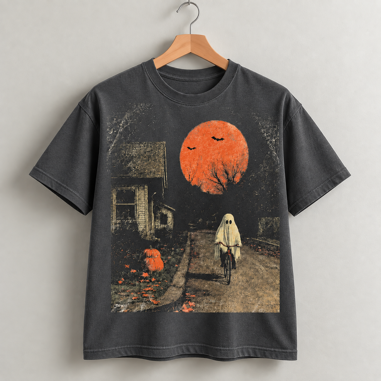 Spooky Halloween Ghost T-Shirt Retro Moon Graphic Tee