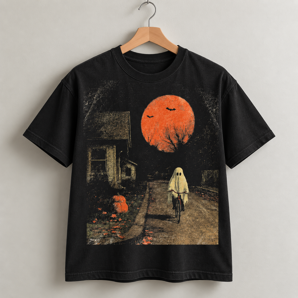 Spooky Halloween Ghost T-Shirt Retro Moon Graphic Tee