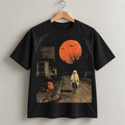 Spooky Halloween Ghost T-Shirt Retro Moon Graphic Tee