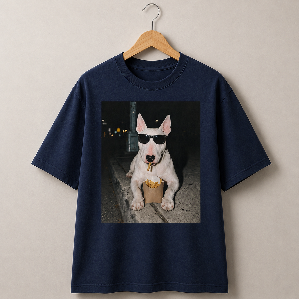 Bull Terrier Sunglasses Fries Graphic T-Shirt Funny Dog