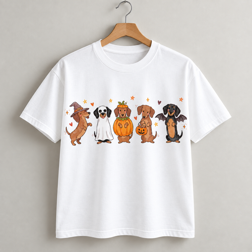 Dachshund Halloween Shirt Cute Dog Pumpkin Ghost Graphic Tee